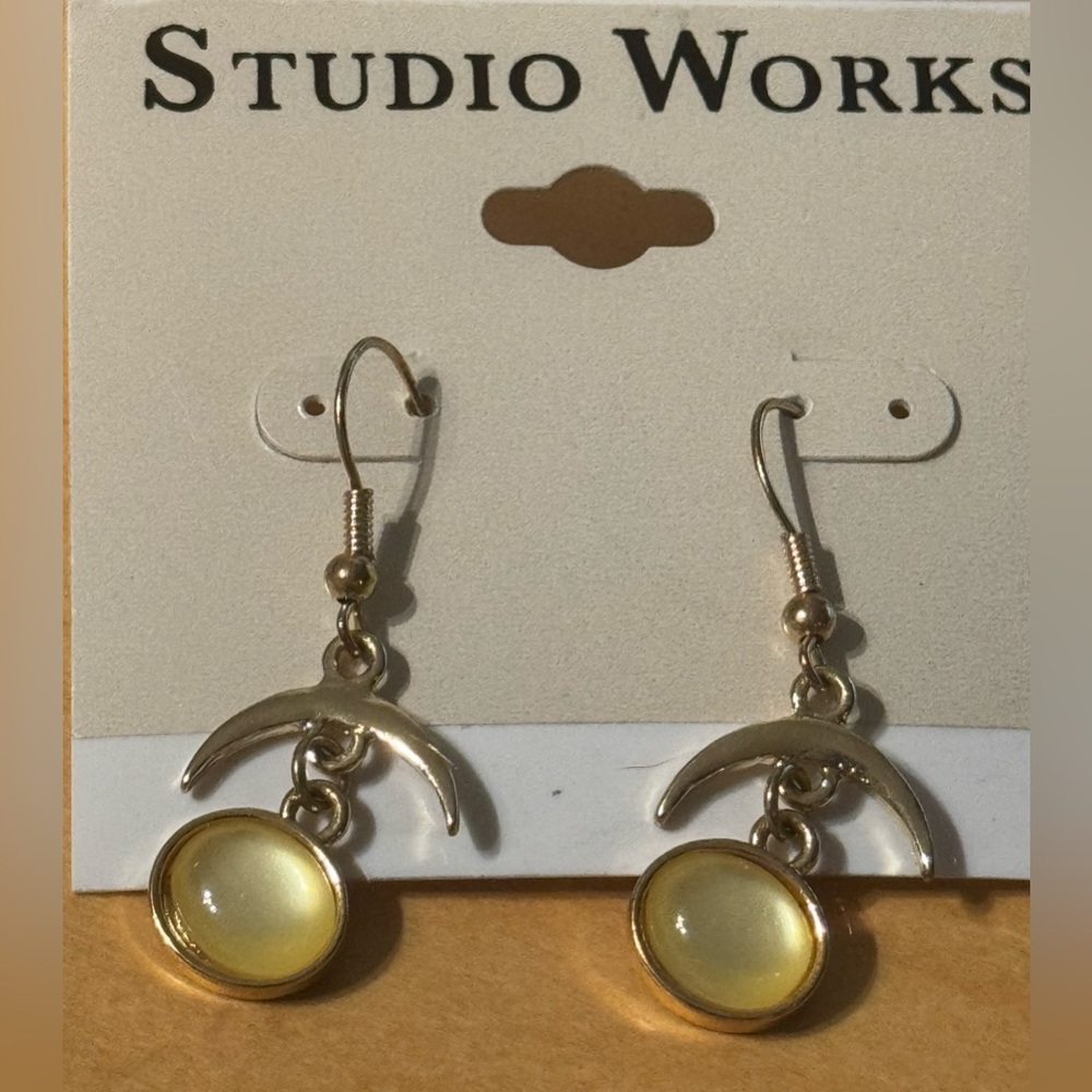 STUDIO WORKS Gold Tone Dangle Earrings with Pale Yellow Stone